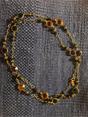 Vintage Iris Lane Signed Gold-toned Multicolored Crystal Necklace
